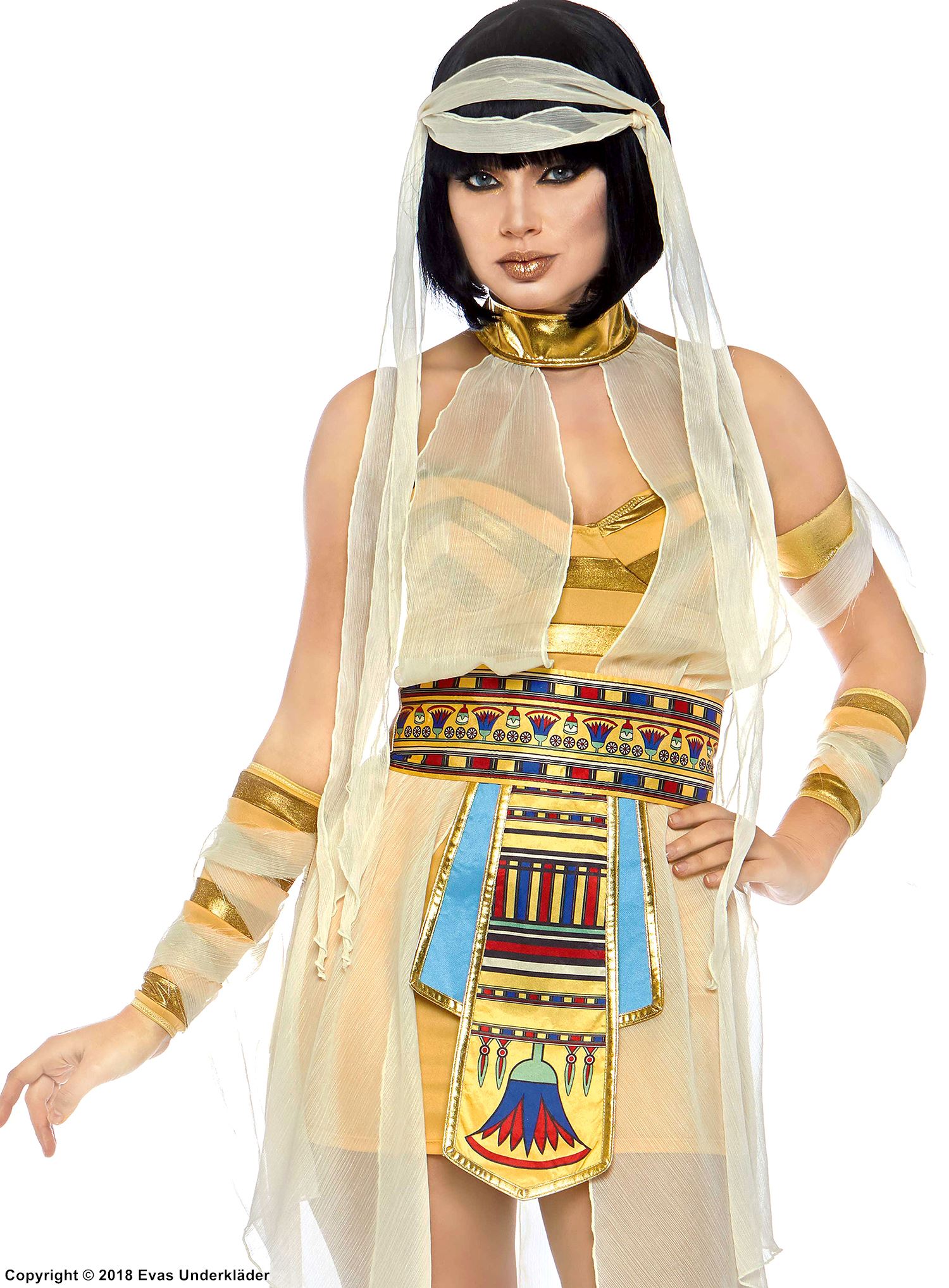 Cleopatra mummy, costume dress, shiny trim